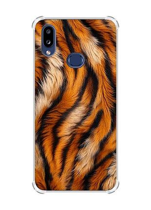 Чехол с утолщенными углами на samsung galaxy a10s (a107) тигровый мех (принт 395)