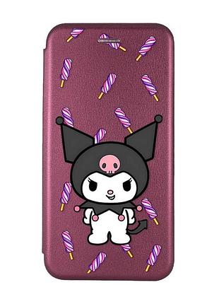 Чохол-книжка бордовий з малюнком на xiaomi redmi 10c куромі (принт 390)