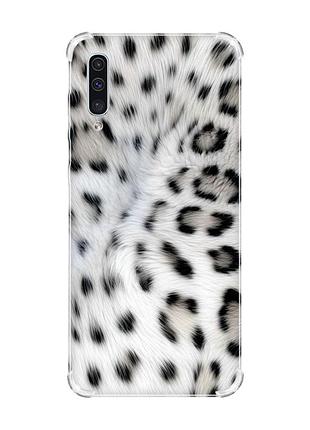 Чехол с утолщёнными углами на samsung galaxy a50 (2019) a505 белый леопард (принт 398)