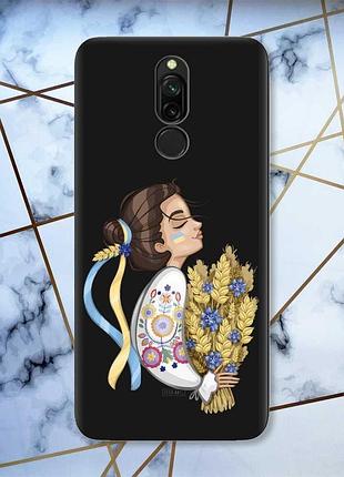 Матовий чохол з чорними боками на xiaomi redmi 8 українка з колосками (принт 172)