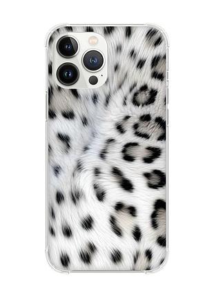 Чохол з потовщеними кутами на iphone 14 pro max білий леопард (принт 398)