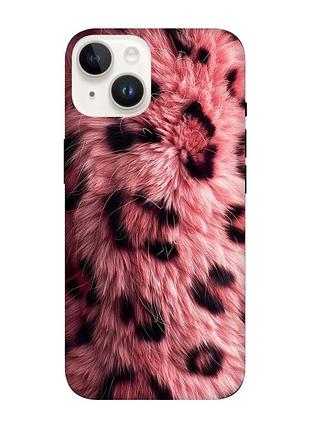 Матовий чохол з чорними боками на iphone 14 рожеве хутро (принт 397)