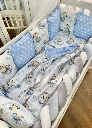 Комплект постілі в дитяче ліжечко з бортиками подушками soft