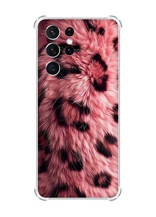 Чохол з потовщеними кутами на samsung galaxy s21 ultra рожеве хутро (принт 397)