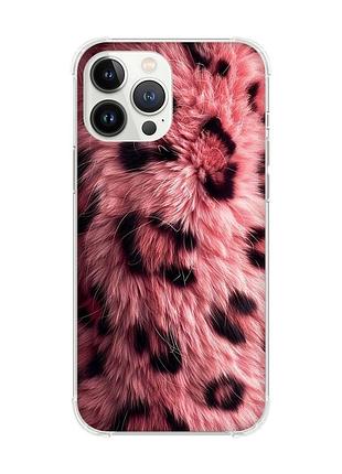 Чехол с утолщёнными углами на iphone 14 pro max розовый мех (принт 397)
