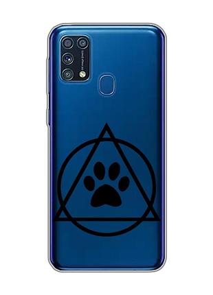 Прозрачный чехол на samsung galaxy m31 логотип квадроберов (принт 394)