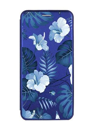 Чехол-книжка синий с рисунком на xiaomi redmi 14c / poco c75 тропики (принт 373)