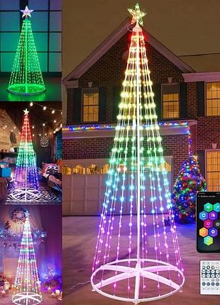 Новогодняя конусная елка умная светодиодная 180см led гирлянда 190 лампочек rgb, bluetooth