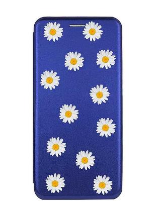 Чехол-книжка синий с рисунком на xiaomi redmi 14c / poco c75 фон ромашки (принт 41)