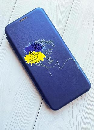 Чехол-книжка синий с рисунком на xiaomi redmi 14c / poco c75 украинка арт (принт 3)