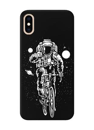Матовый черный чехол на iphone xs max космонавт на велосипеде (принт 399)