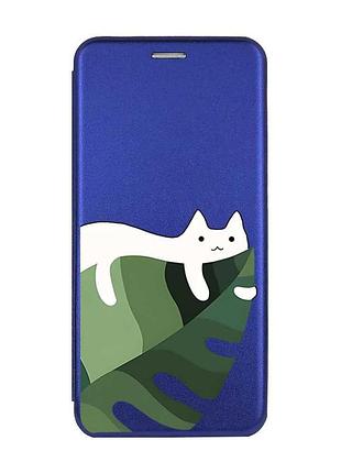 Чехол-книжка синий с рисунком на xiaomi redmi 14c / poco c75 кот на листе (принт 367)