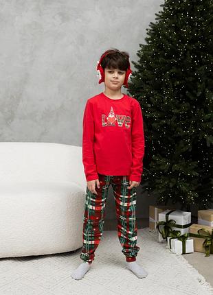 Детская (подростковая) новогодняя пижама для мальчика love- family look для семьи 5-6 лет, красный