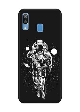 Матовый черный чехол на samsung galaxy a30 (2019)/a20 (2019) космонавт на велосипеде (принт 399)