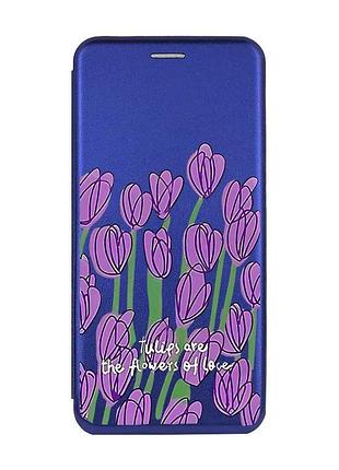 Чехол-книжка синий с рисунком на xiaomi redmi 14c / poco c75 тюльпаны (принт 265)