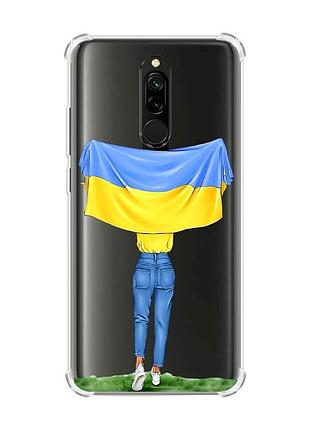 Чехол с утолщенными углами на xiaomi redmi 8 девушка с флагом (принт 263)