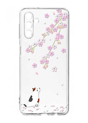 Прозорий чохол на samsung galaxy s24 fe котик і сакура (принт 283)