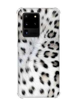 Чохол з потовщеними кутами на samsung galaxy s20 ultra білий леопард (принт 398)