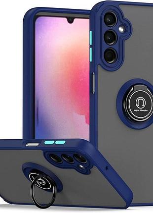 Чехол fiji colorframe для samsung galaxy a24 (a245) матовый бампер с кольцом подставкой dark blue