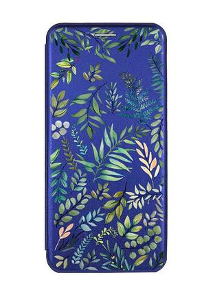 Чохол-книжка синій з малюнком на xiaomi redmi 14c / poco c75 рослинний фон (принт 377)