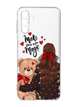 Прозорий чохол на samsung galaxy s24 fe дівчина з ведмедиком (принт 188)