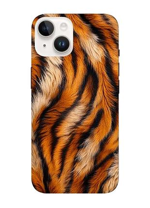 Матовый чехол с черными боками на iphone 14 тигровый мех (принт 395)