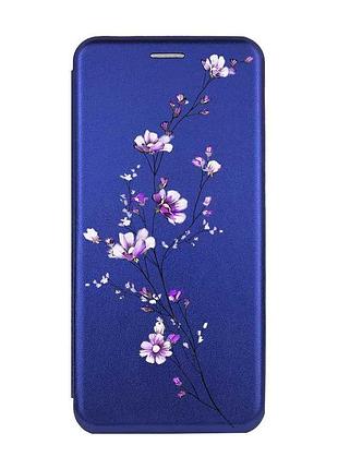 Чохол-книжка синій з малюнком на xiaomi redmi 14c / poco c75 гілочка квітів (принт 278)