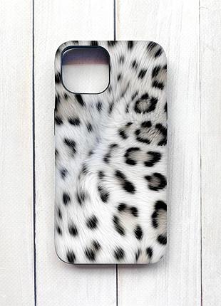 Матовий чохол з чорними боками на iphone 15 білий леопард (принт 398)
