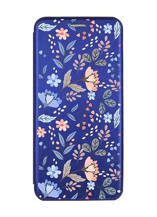 Чохол-книжка синій з малюнком на xiaomi redmi 14c / poco c75 квітковий фон (принт 371)