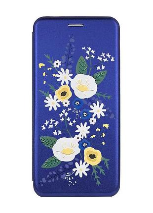 Чехол-книжка синий с рисунком на xiaomi redmi 14c / poco c75 цветы. акварель (принт 271)