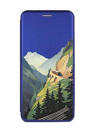 Чехол-книжка синий с рисунком на xiaomi redmi 14c / poco c75 пейзаж. горы (принт 87)