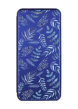 Чехол-книжка синий с рисунком на xiaomi redmi 14c / poco c75 растительный фон (принт 276)