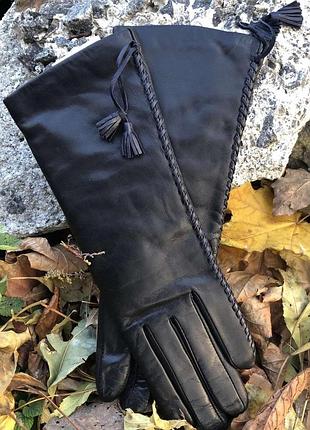 Перчатки кожаные женские на шерстяной подкладке. 8"/22 см