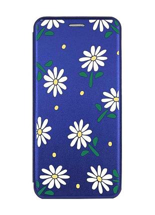 Чехол-книжка синий с рисунком на xiaomi redmi 14c / poco c75 ромашки (принт 368)