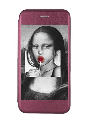 Чехол-книжка бордовый с рисунком на xiaomi redmi 14c / poco c75 современная мона лиза (принт 351)
