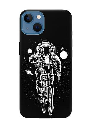 Матовый черный чехол на apple iphone 13 космонавт на велосипеде (принт 399)