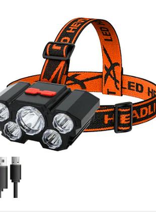 Налобный фонарь с 5 led лампами evgitech