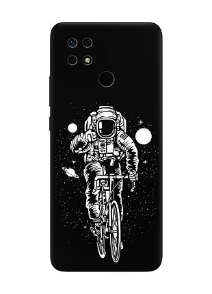 Матовый черный чехол на xiaomi redmi 10c космонавт на велосипеде (принт 399)