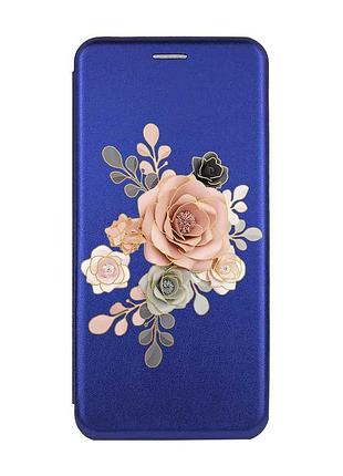 Чехол-книжка синий с рисунком на xiaomi redmi 14c / poco c75 розы (принт 275)