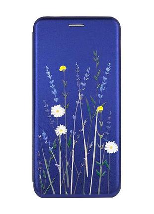Чехол-книжка синий с рисунком на xiaomi redmi 14c / poco c75 полевые цветы (принт 270)