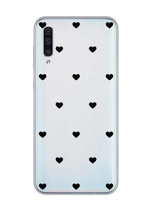 Прозрачный чехол на samsung galaxy a50 (2019) a505/a30s сердечка черные (принт 402)