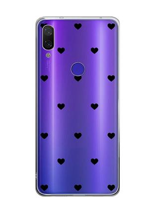 Прозрачный чехол на xiaomi redmi note 7 сердечка черные (принт 402)