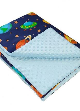 Плед дитячий плюшевий minky космічний блакитний 80х90 см.