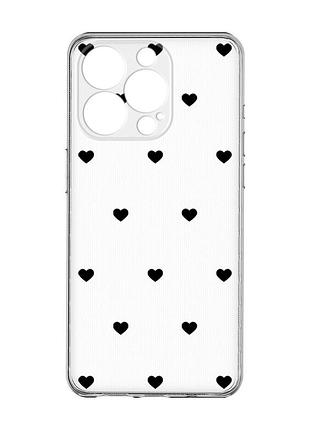 Прозорий чохол із захистом камери на iphone 15 pro сердечка чорні (принт 402)