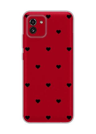 Прозрачный чехол на samsung galaxy a03/a035 сердечка черные (принт 402)