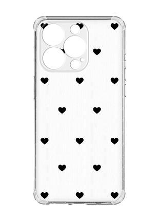 Чохол з потовщеними кутами на iphone 15 pro сердечка чорні (принт 402)
