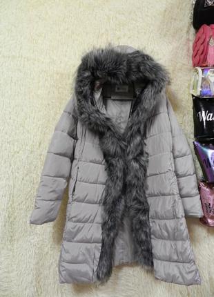 ✅ куртка с глубоким капюшоном и мехом эко лиса чернобурка4 фото