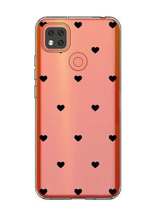 Прозорий чохол на xiaomi redmi 9c/10a сердечка чорні (принт 402)