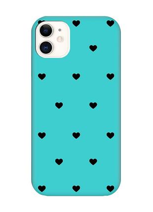 Матовий бірюзовий чохол на iphone 11 сердечка чорні (принт 402)