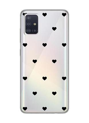 Прозрачный чехол на samsung galaxy a71/a715 сердечка черные (принт 402)
